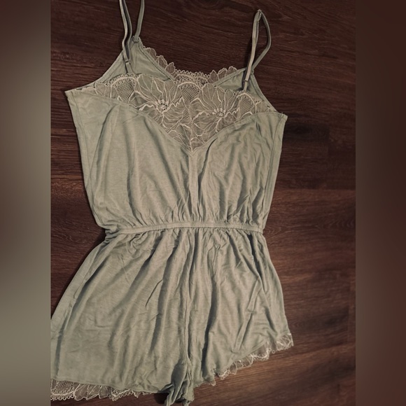 Target Women's Lace Trim Pajama Romper - Sage - Picture 2 of 5